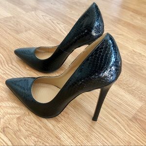 Black Faux Snakeskin Pumps